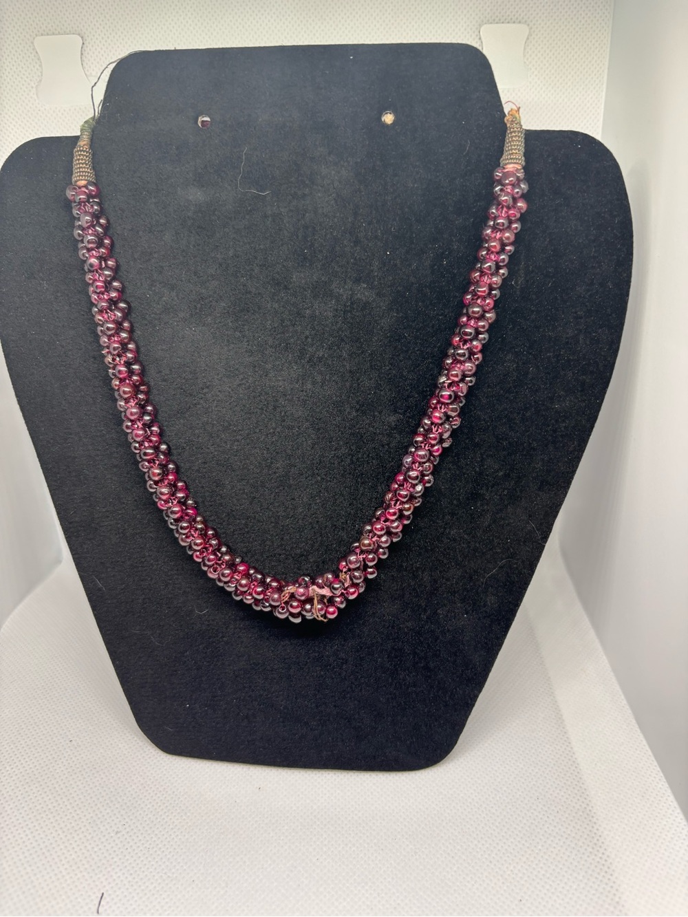 Vintage Garnet Bead Twist Necklace - Women Jewelry